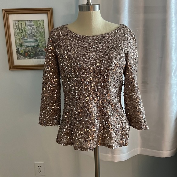 Alex Evening Sparkle Sequin Holliday Blouse size Medium - Picture 1 of 8
